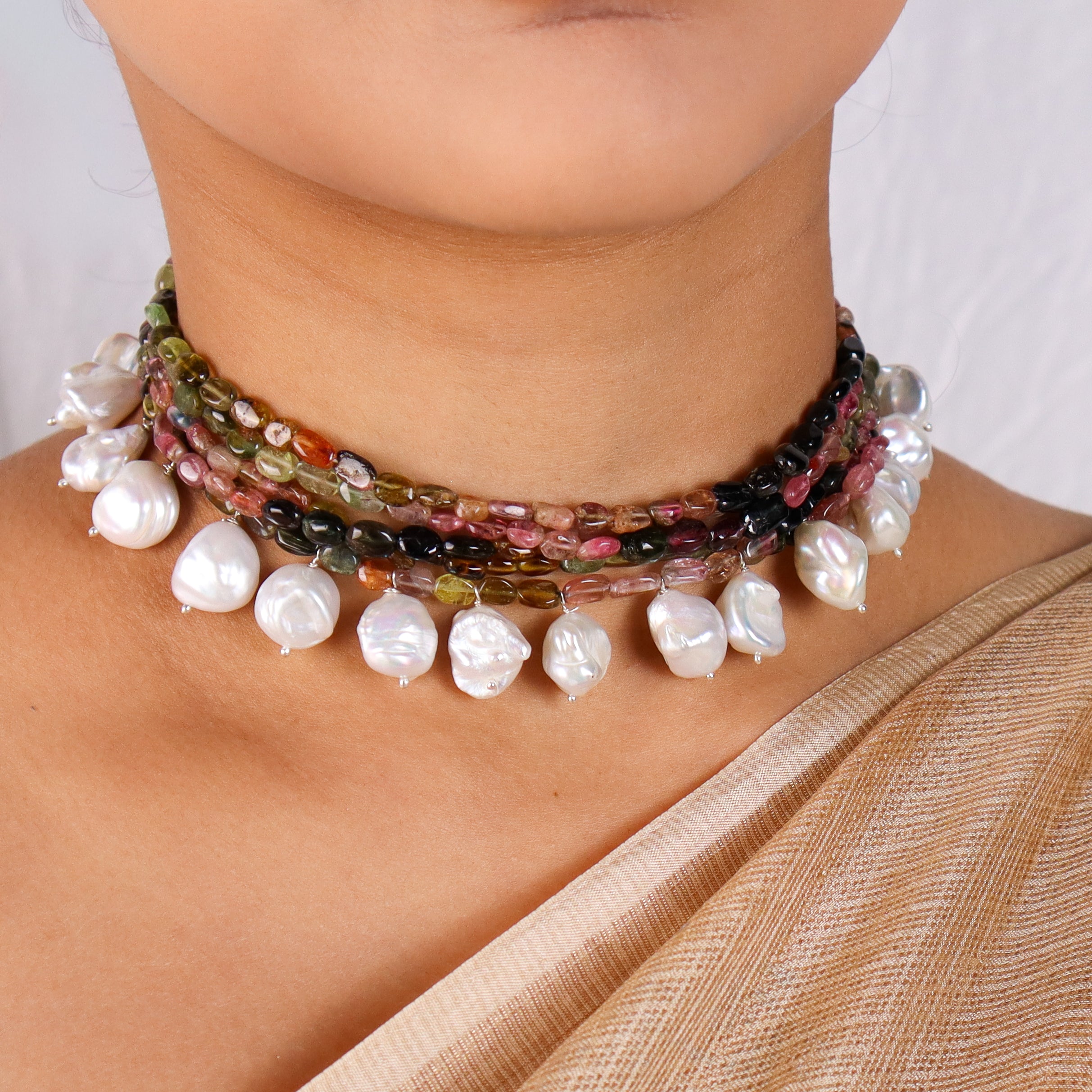 Luxe Choker - Tourmaline and Boroque Pearls