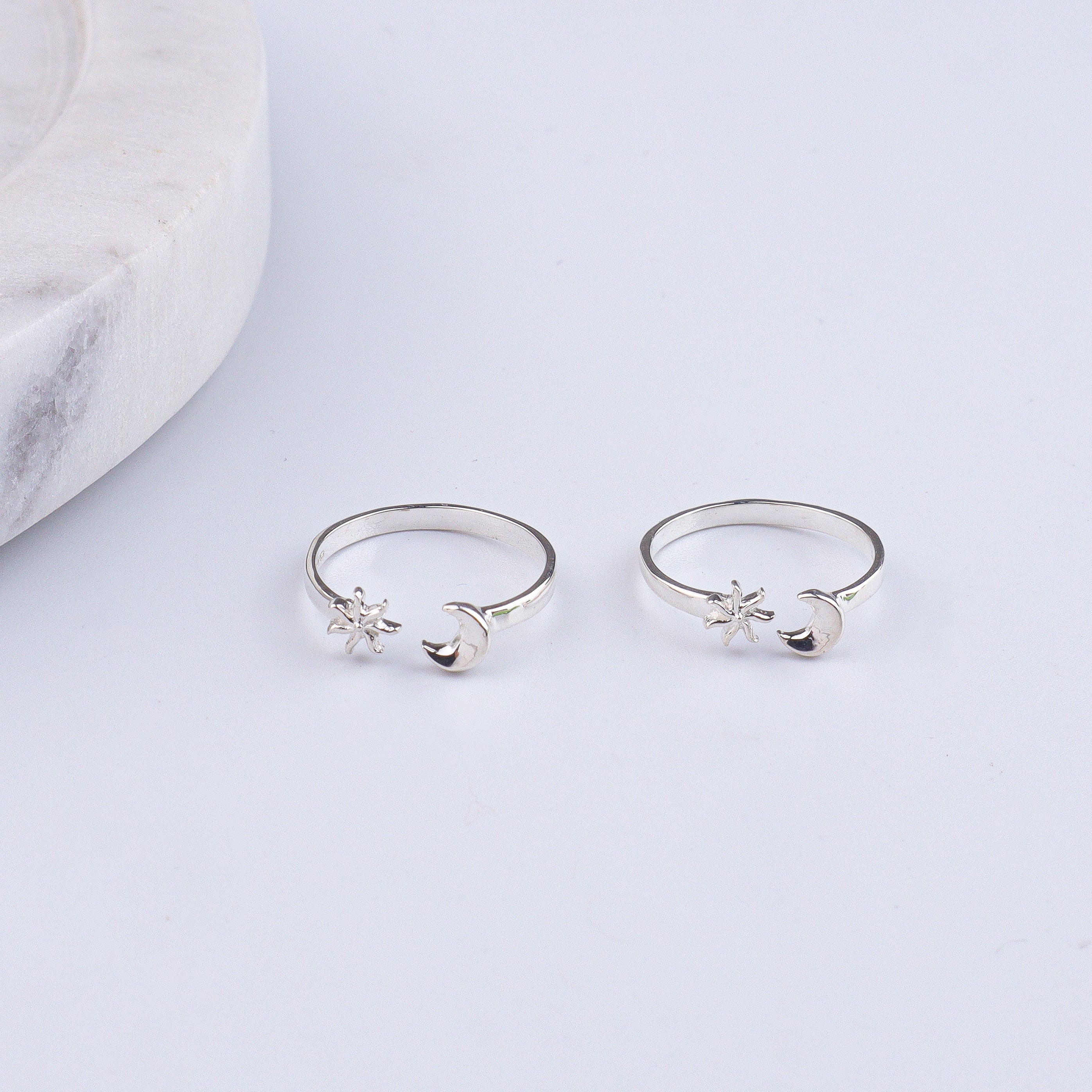 Star & Moon Silver Tiny Toe Rings