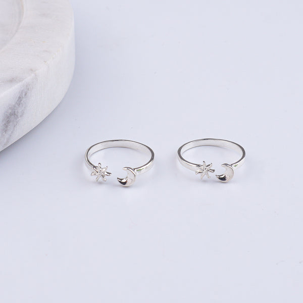 Star & Moon Silver Tiny Toe Rings