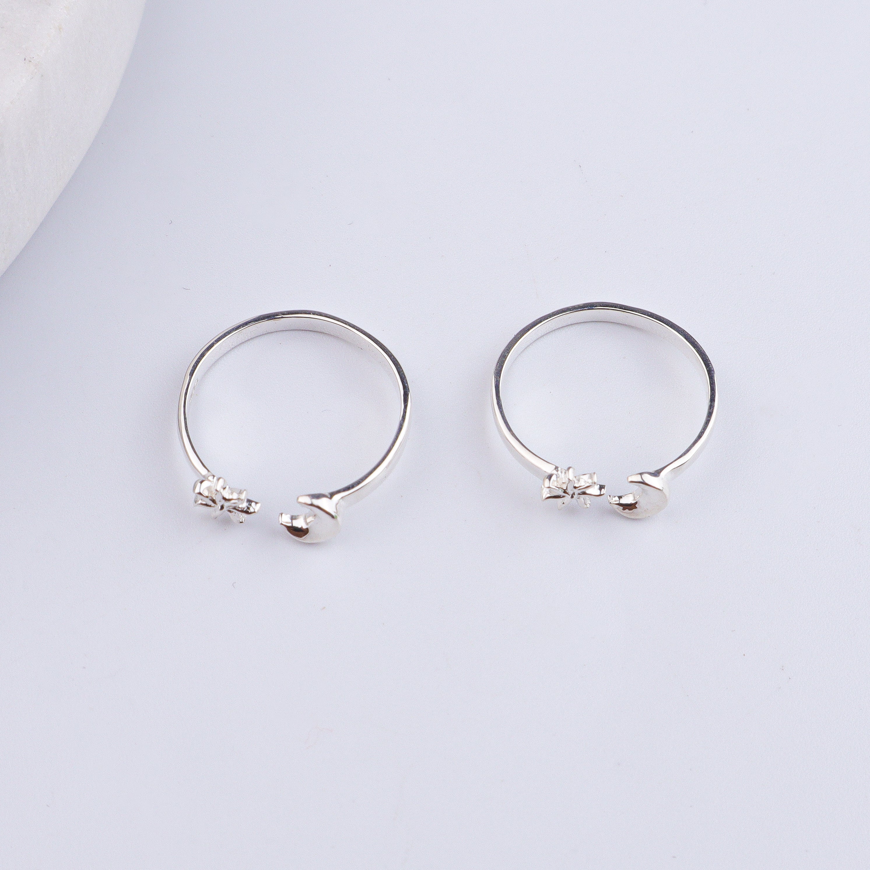 Star & Moon Silver Tiny Toe Rings