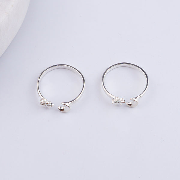 Star & Moon Silver Tiny Toe Rings