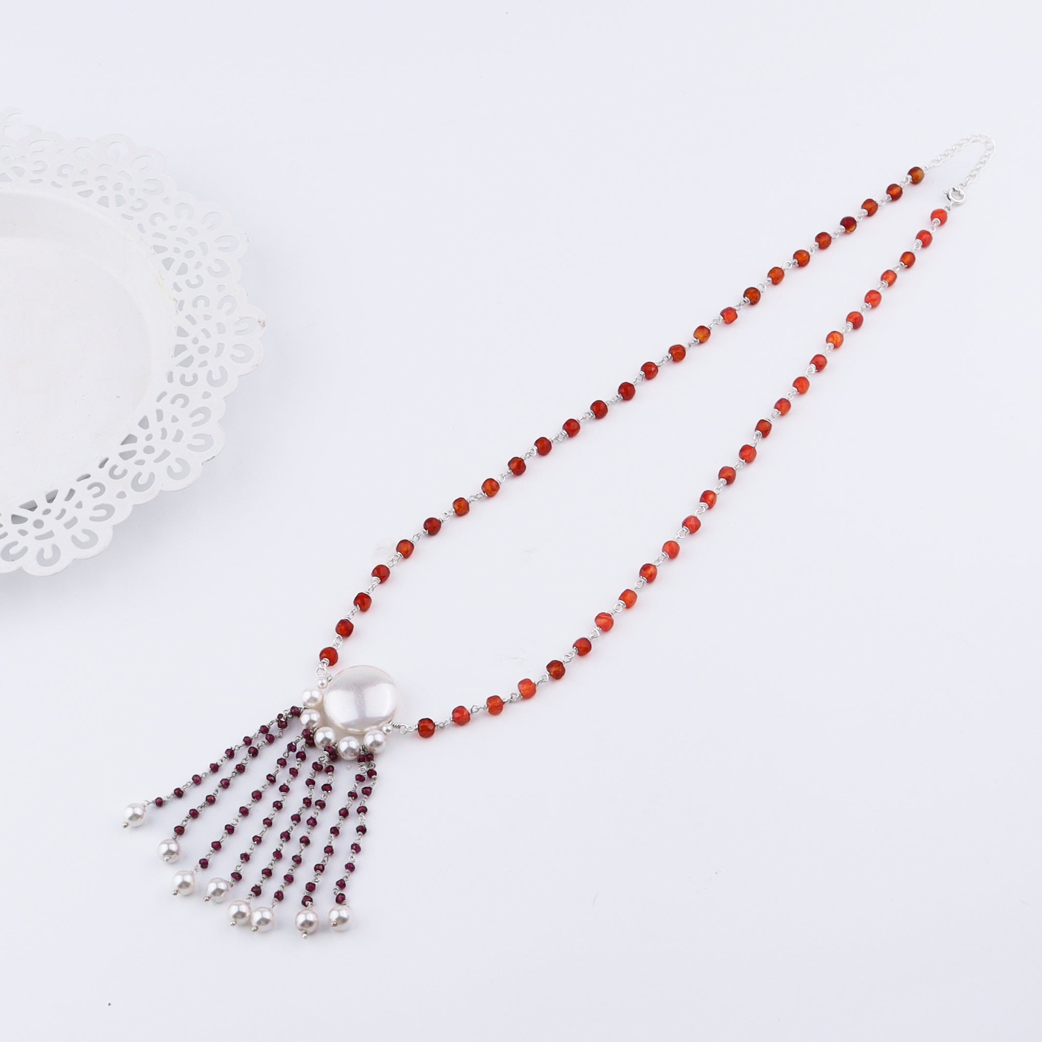 Luxe Necklace - Carnelian, Rhodonite & Pearls