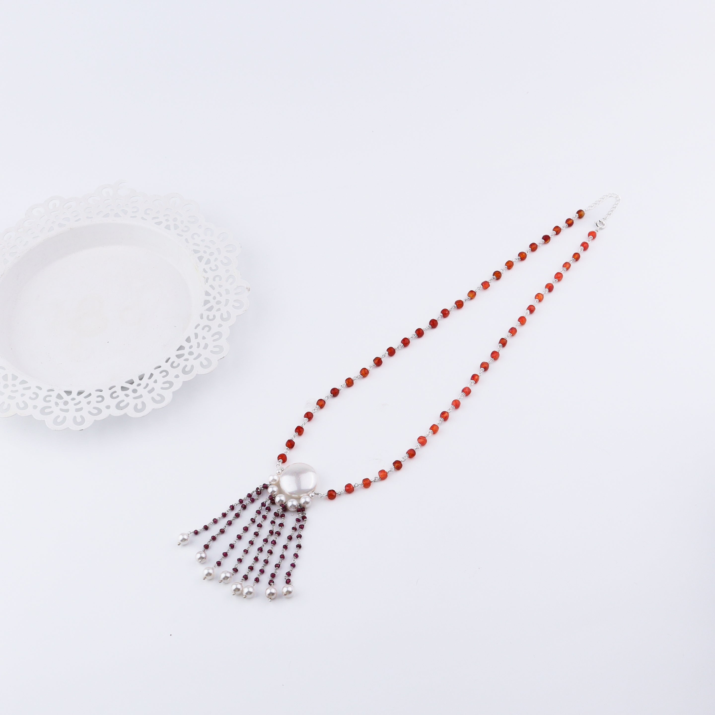 Luxe Necklace - Carnelian, Rhodonite & Pearls