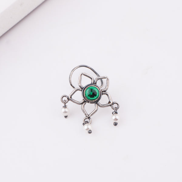 Oxidised Green Flower Pierced Nose Pin (Large)