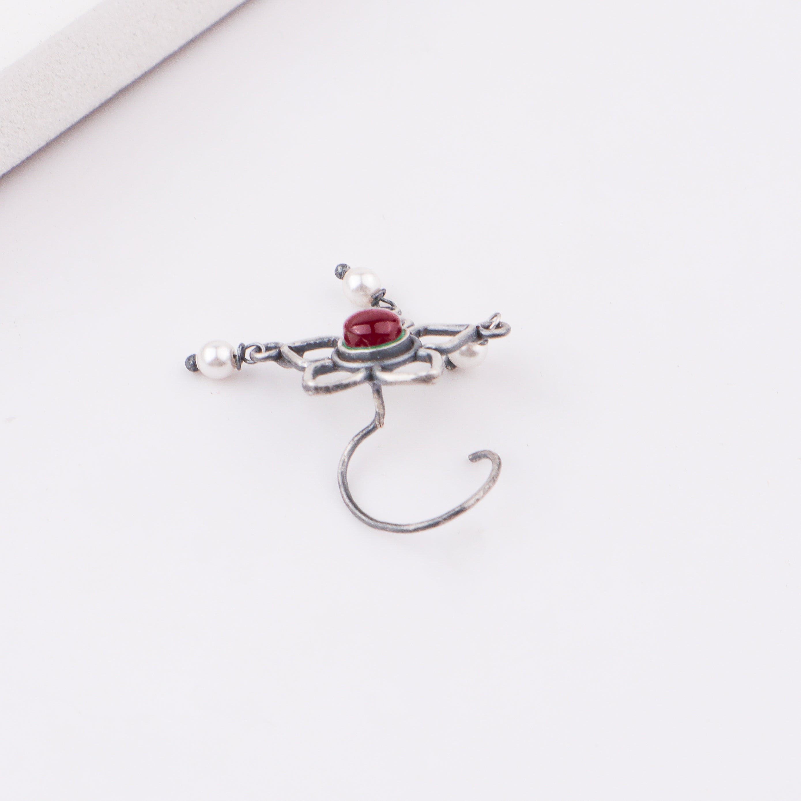 Oxidised Pink Flower Pierced Nose Pin (Large)