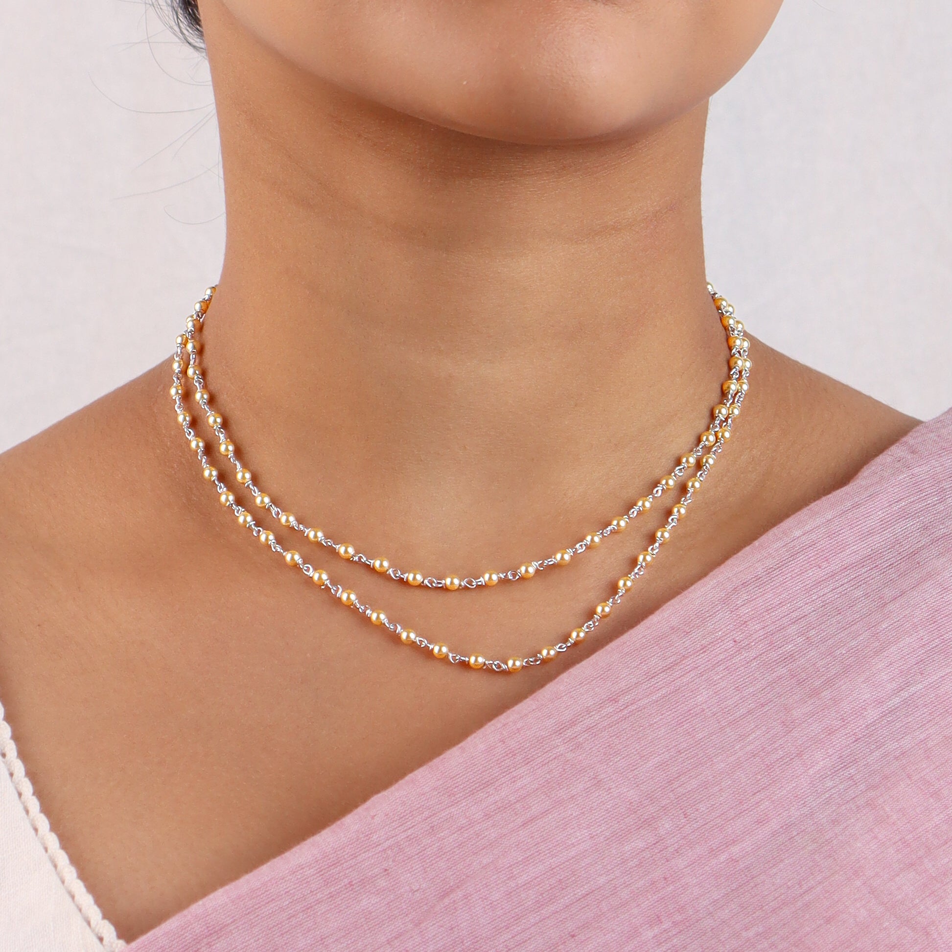 Pearl Two Layer Necklace Golden | 92.5 Silver | 22K Gold Plated