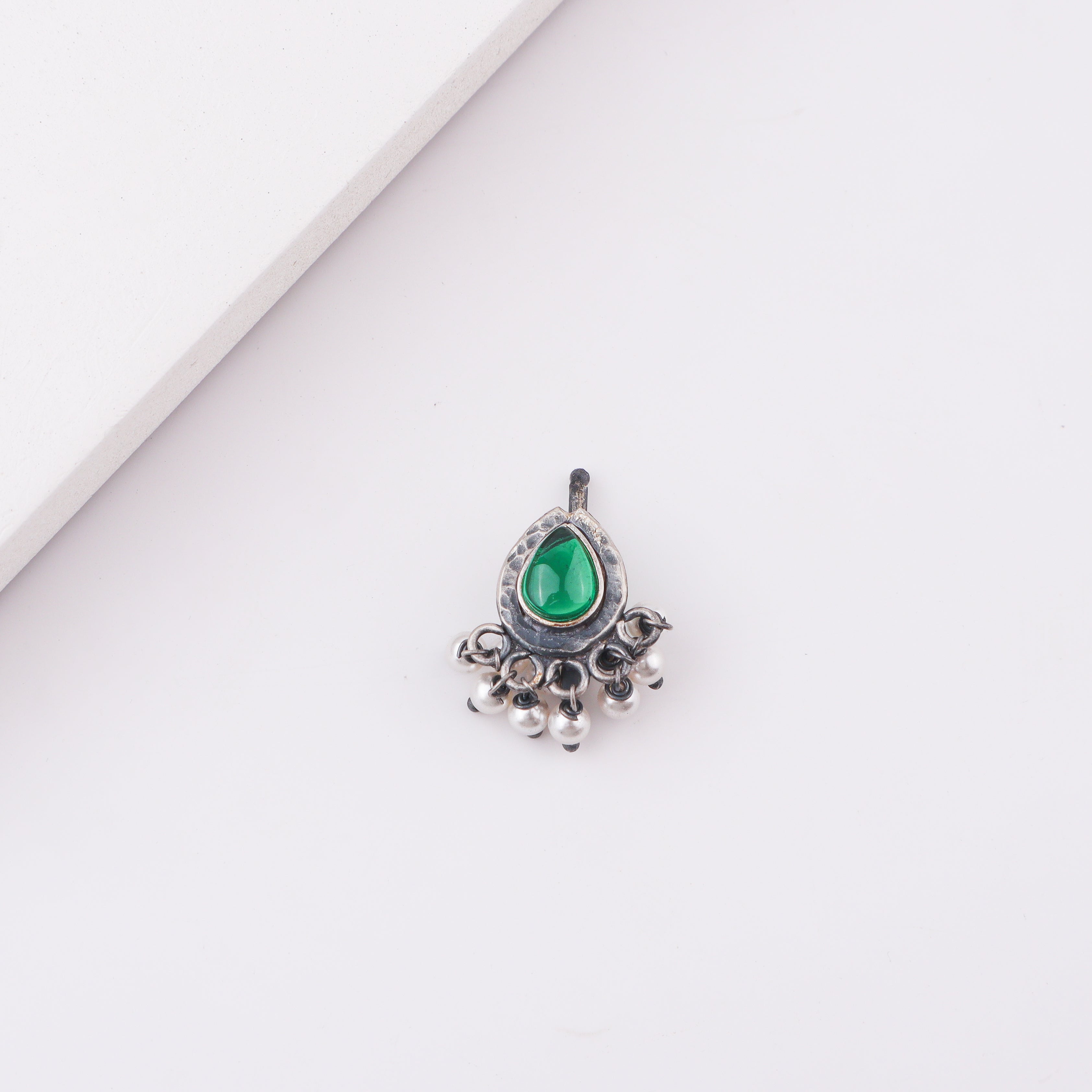 Oxidised Green Drop Clip-On Nose Pin (Large)