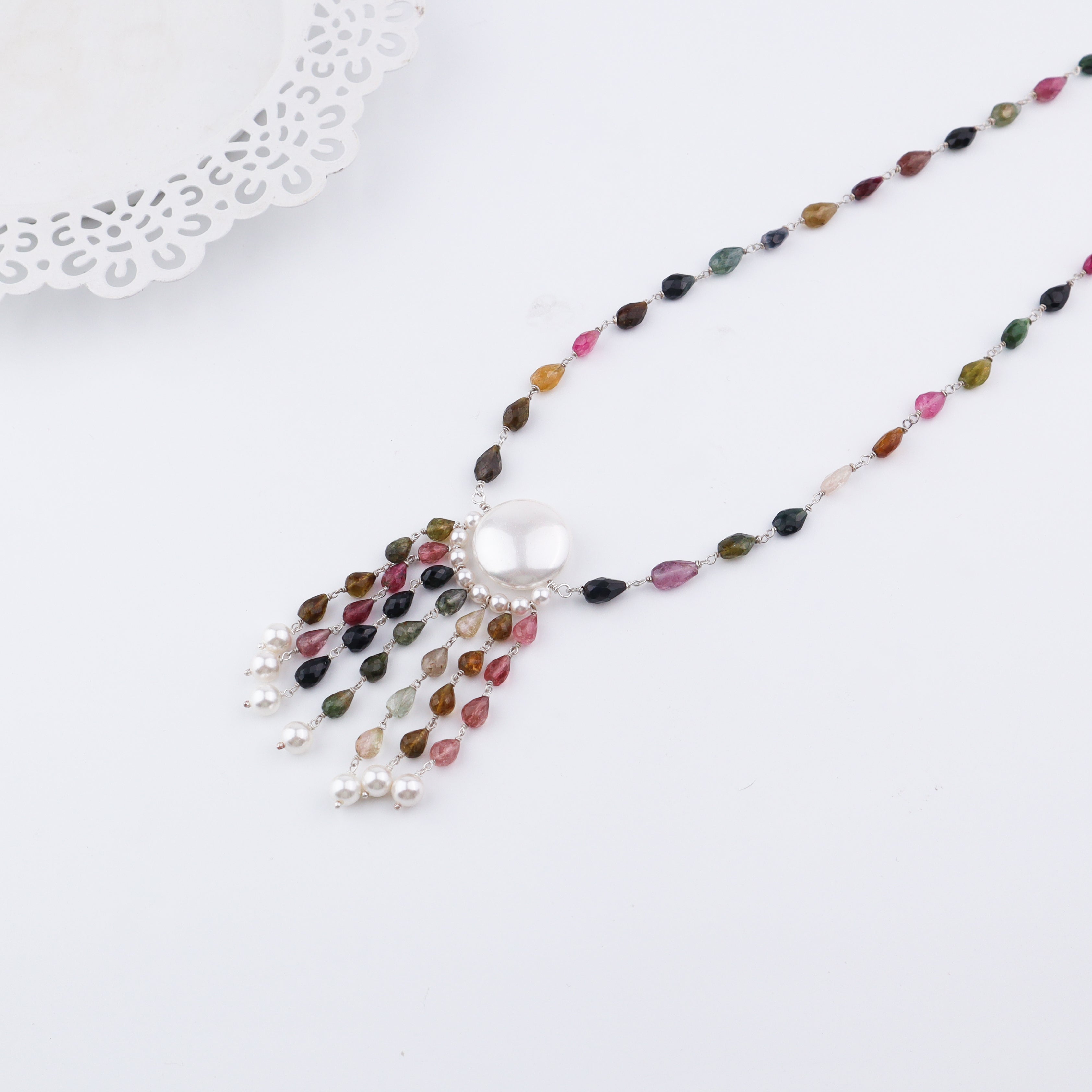 Luxe Necklace - Tourmaline & Swarovski Pearls
