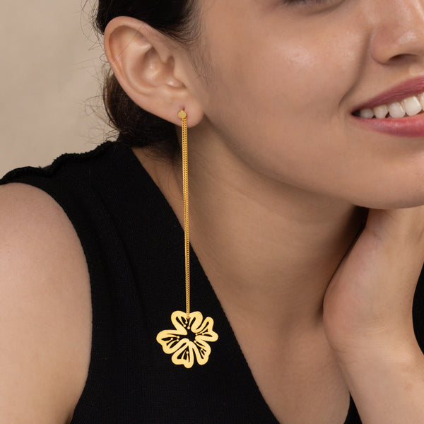Silver Gulmohar Filigree Laser Cut Dangler Earring |  92.5 Silver | 22K Gold Plated  (Gold Plated)