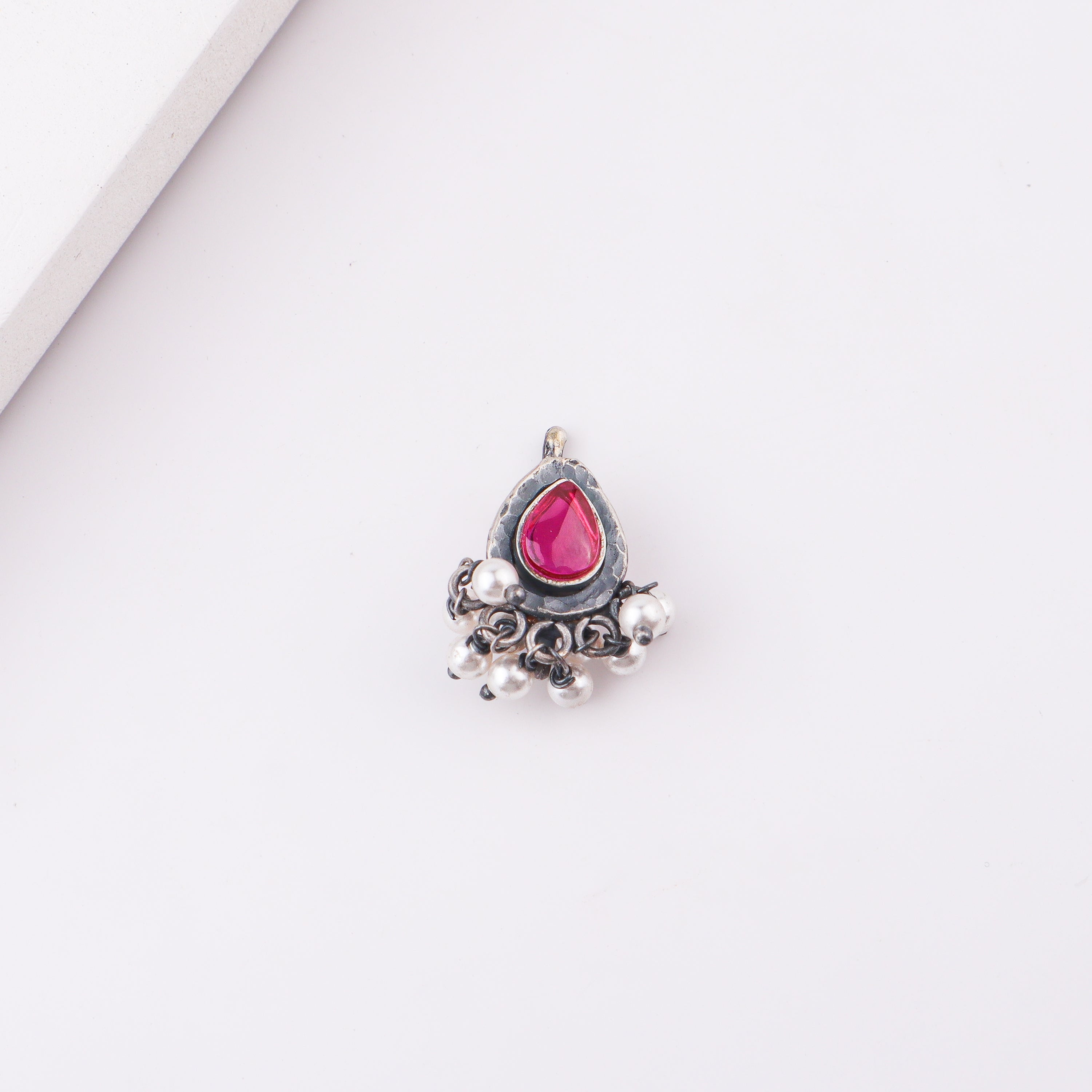 Oxidised Pink Drop Clip-On Nose Pin (Large)