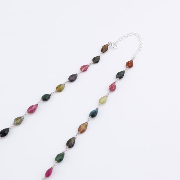 Colorful tourmaline and Swarovski pearl necklace with silver chain