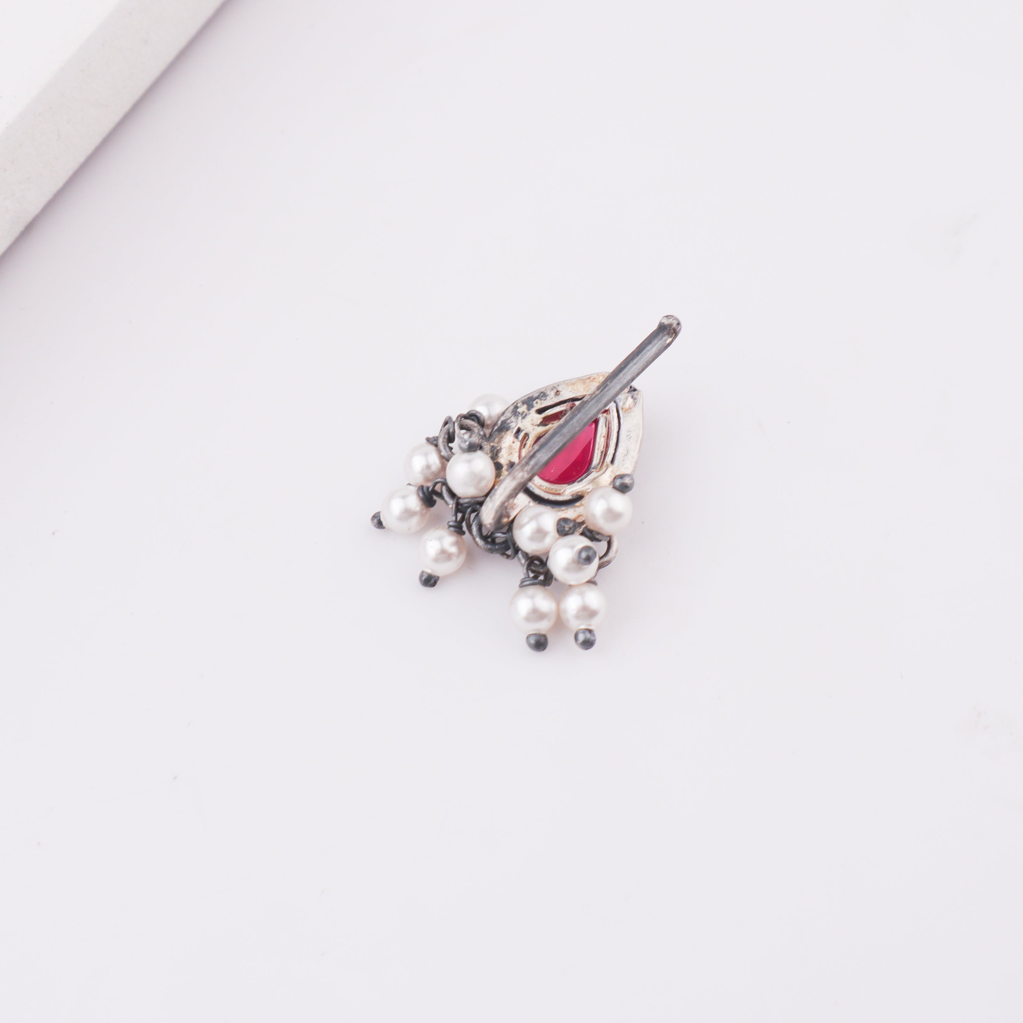 Oxidised Pink Drop Clip-On Nose Pin (Large)