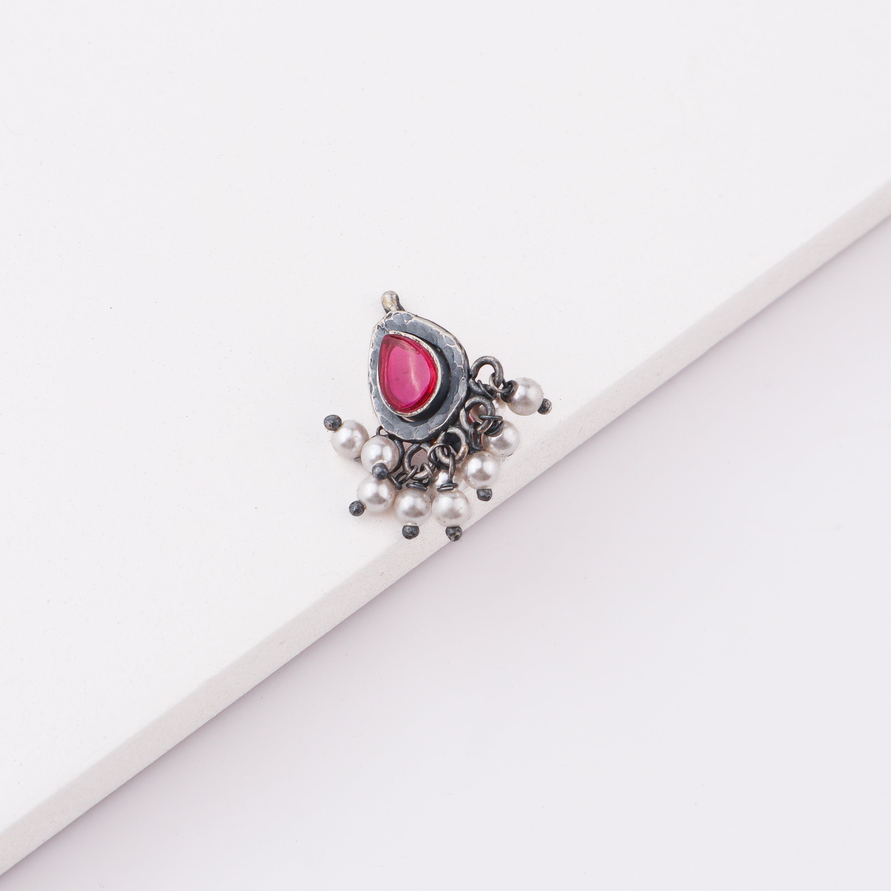 Oxidised Pink Drop Clip-On Nose Pin (Large)