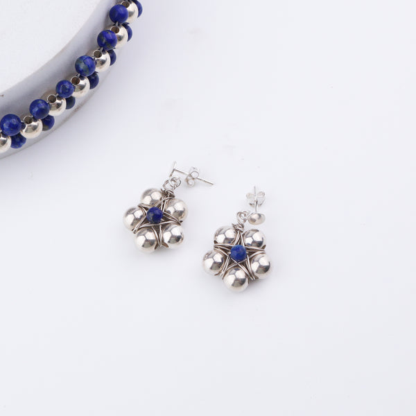 Woman styling Silver Bead Thushi Set with Lapis Lazuli