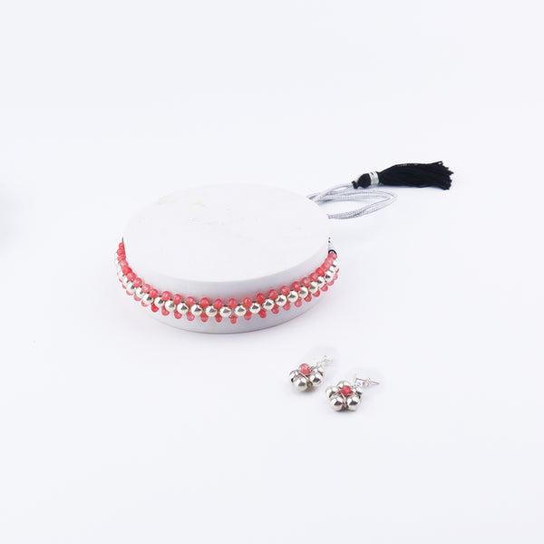 Woman styling Silver Bead Thushi Set with Cherry Quartz