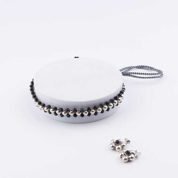 Woman styling Silver Bead Thushi Set with Black Spinel