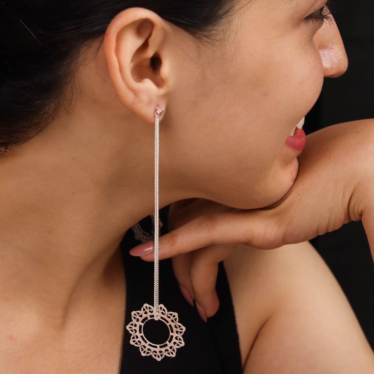 Silver Rose Bud Filigree Dangler Earring