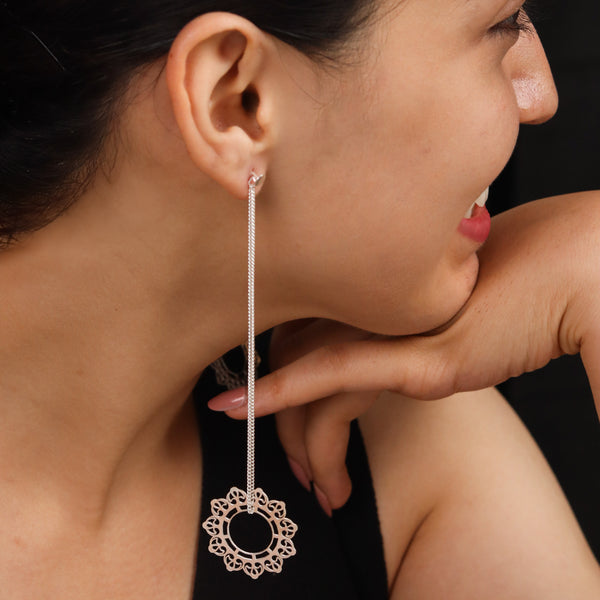 Silver Rose Bud Filigree Dangler Earring
