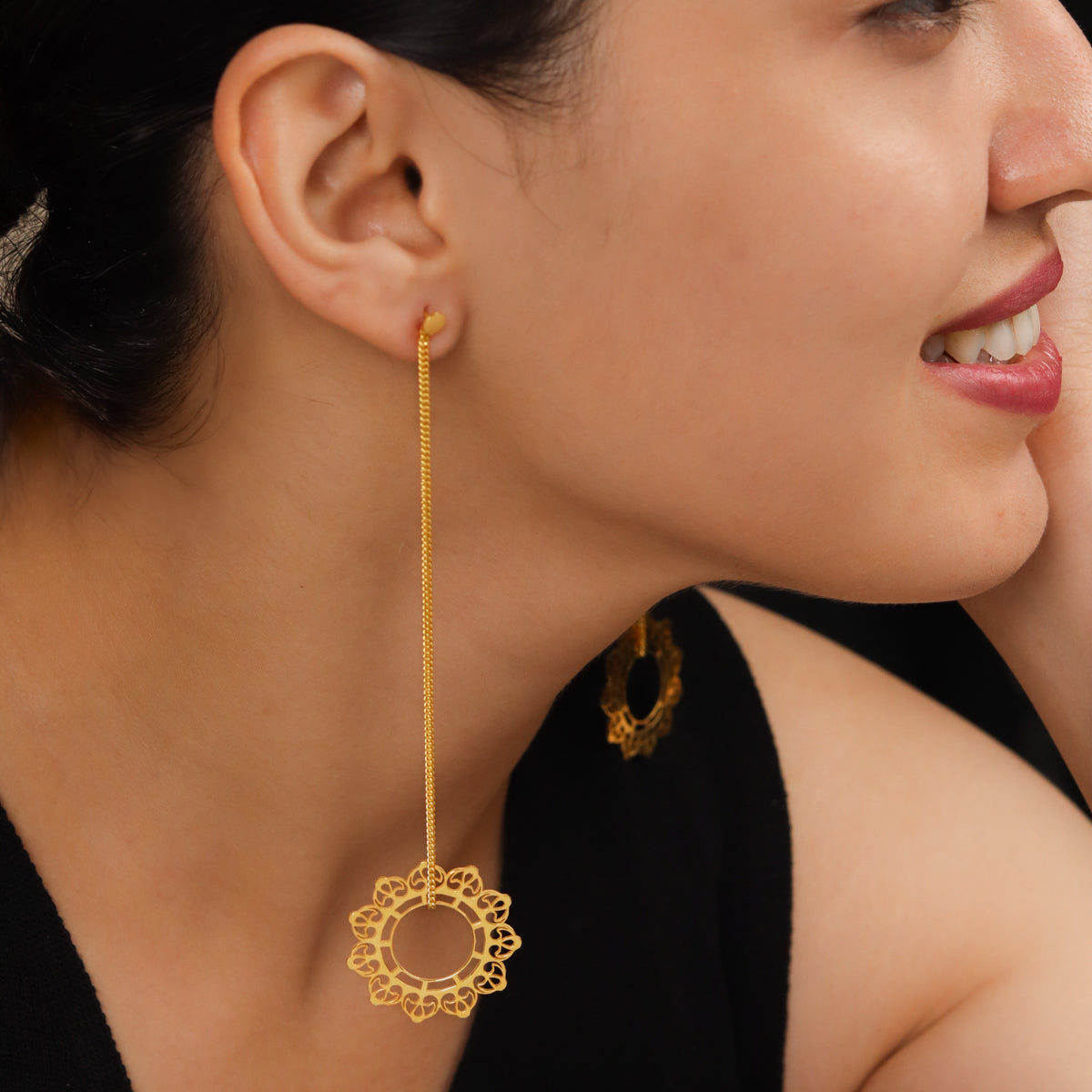 Silver Rose Bud Filigree Dangler Earring (Gold Plated)