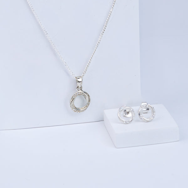 Swirl Set with Chain | CZ | 92.5 Silver