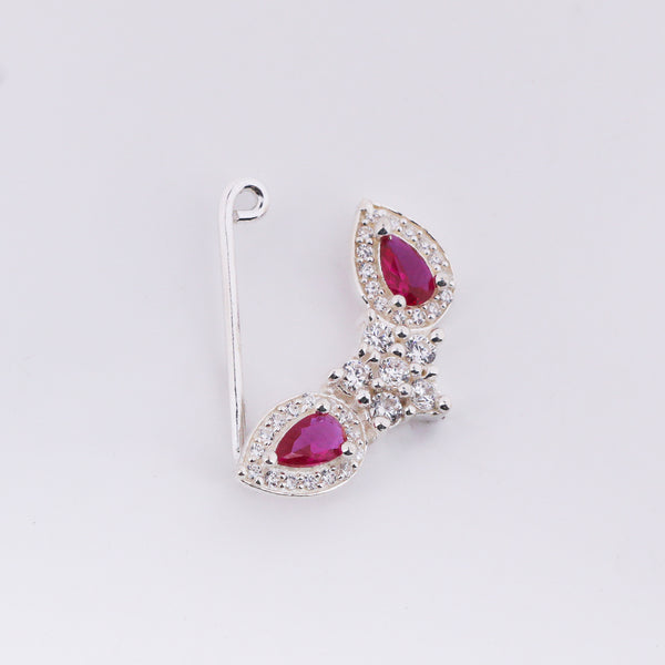 Silver flower pink drop Nath with CZ stones clip-on earrings
