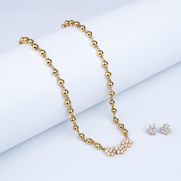 Silver Flower Motif Small Set with Silver Beads | CZ | 92.5 Silver| 22K Gold Plated