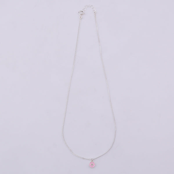 Silver chain with pink enamel donut pendant