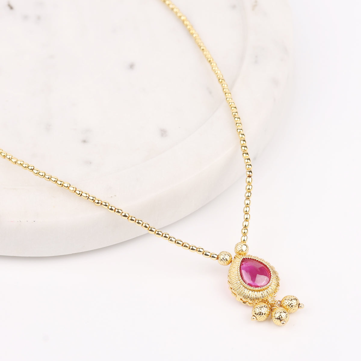 22K Gold Plated Fashion Pink Drop Necklace