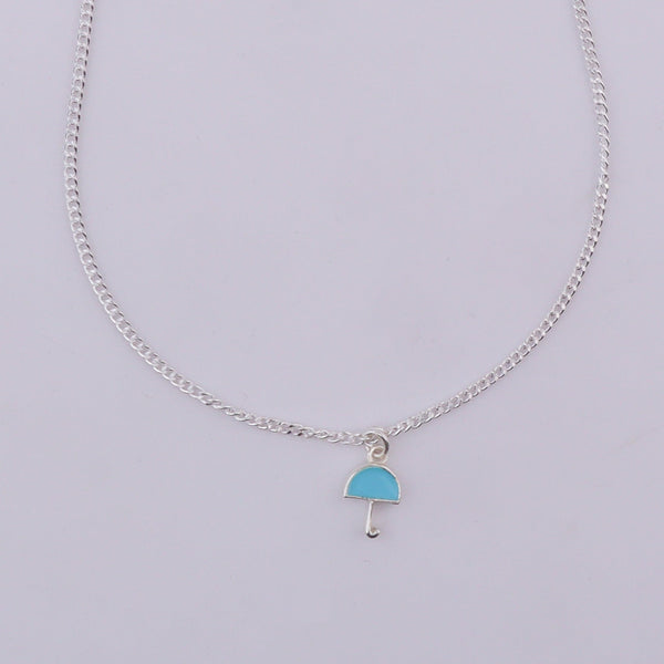 Silver umbrella pendant necklace with adjustable chain