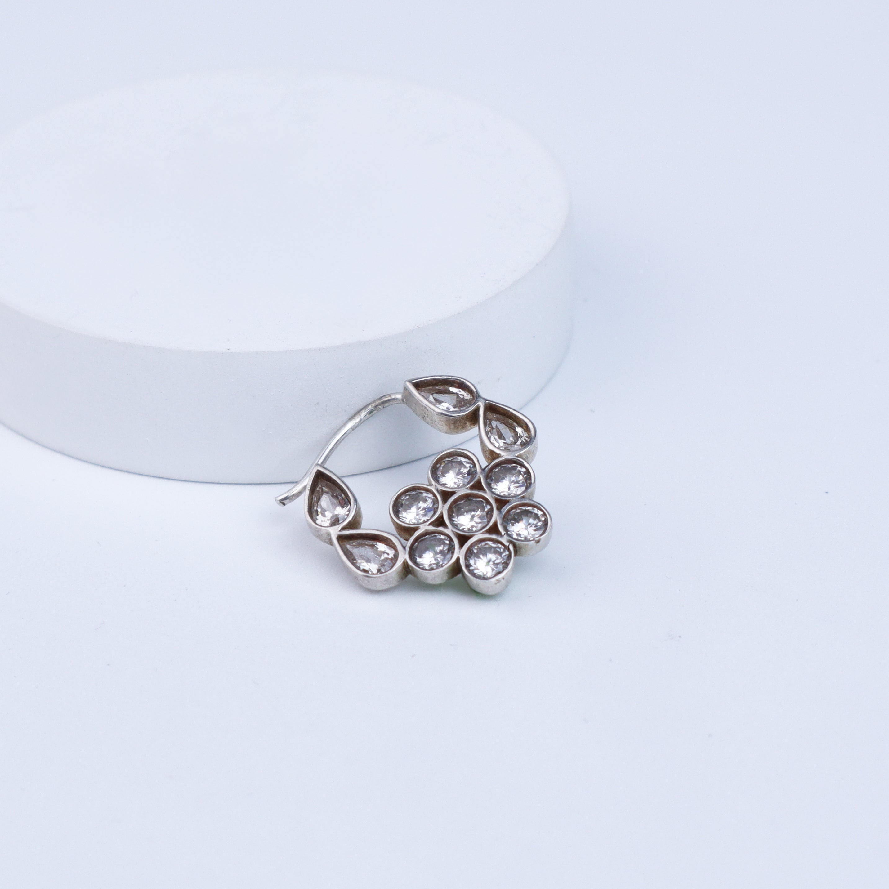 Silver Nath Floral | CZ | 92.5 Silver | (Left, Pierced)
