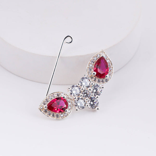 Silver flower pink drop nath with cz stones clipon (Big)