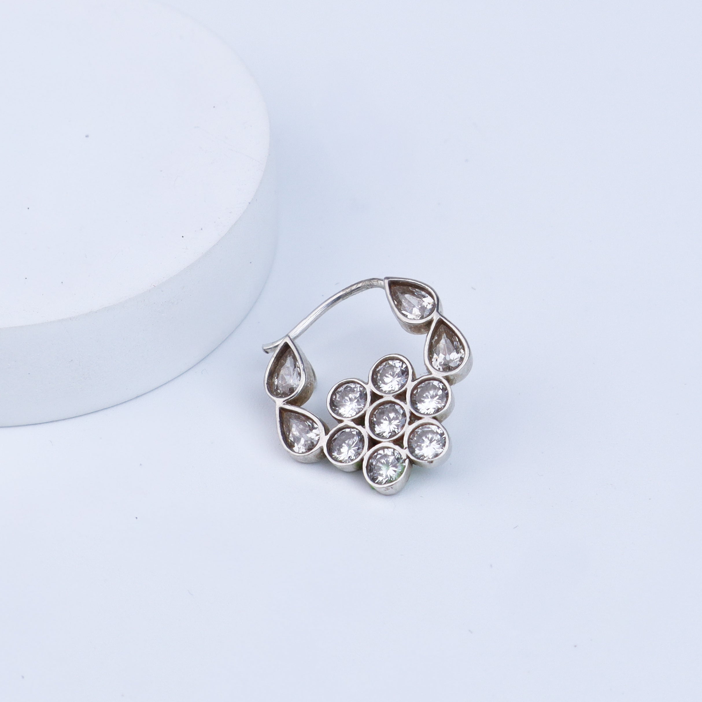 Silver Nath Floral | CZ | 92.5 Silver | (Left, Pierced)