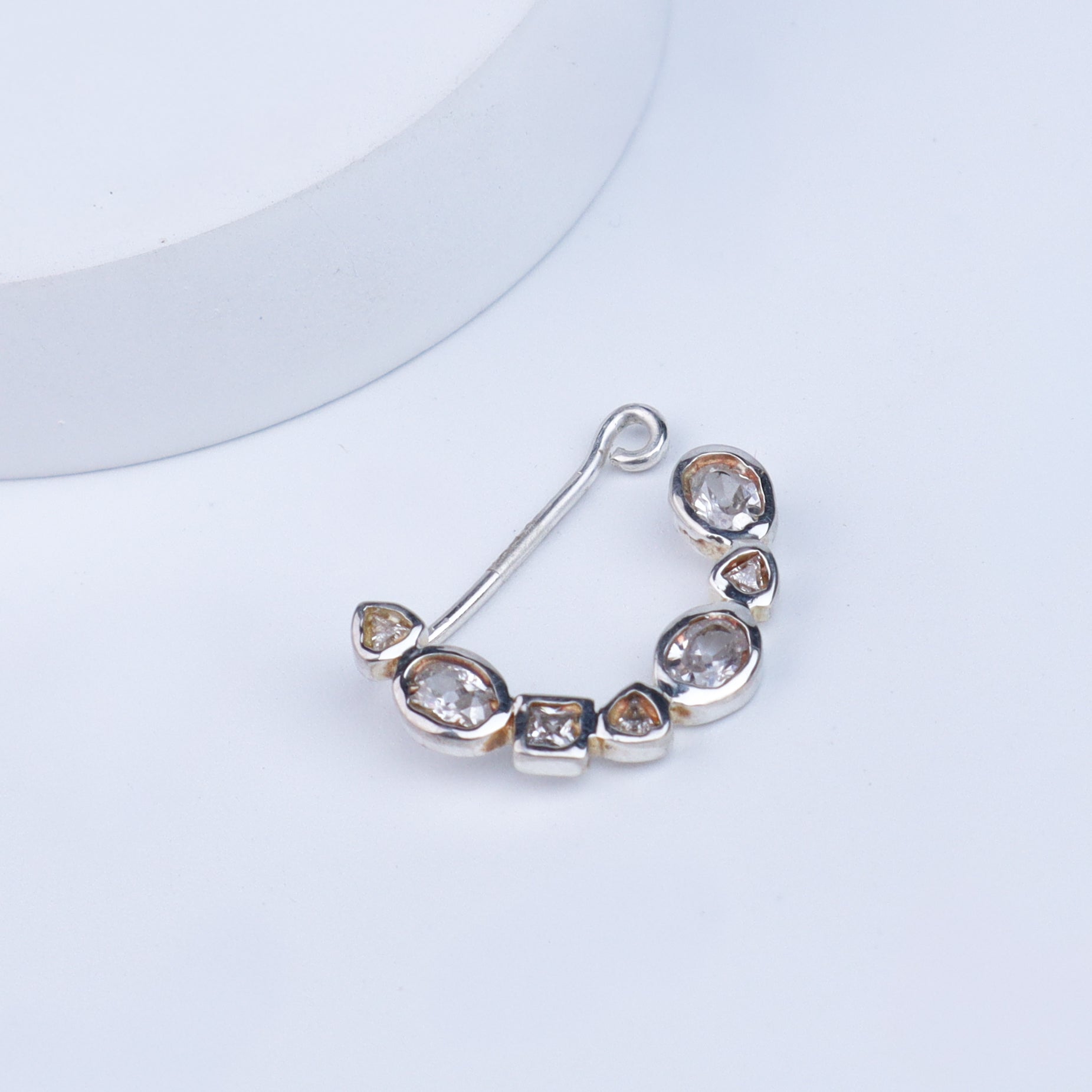 Silver Small Nath Stones | CZ | 92.5 Silver | (Left, Clip on)