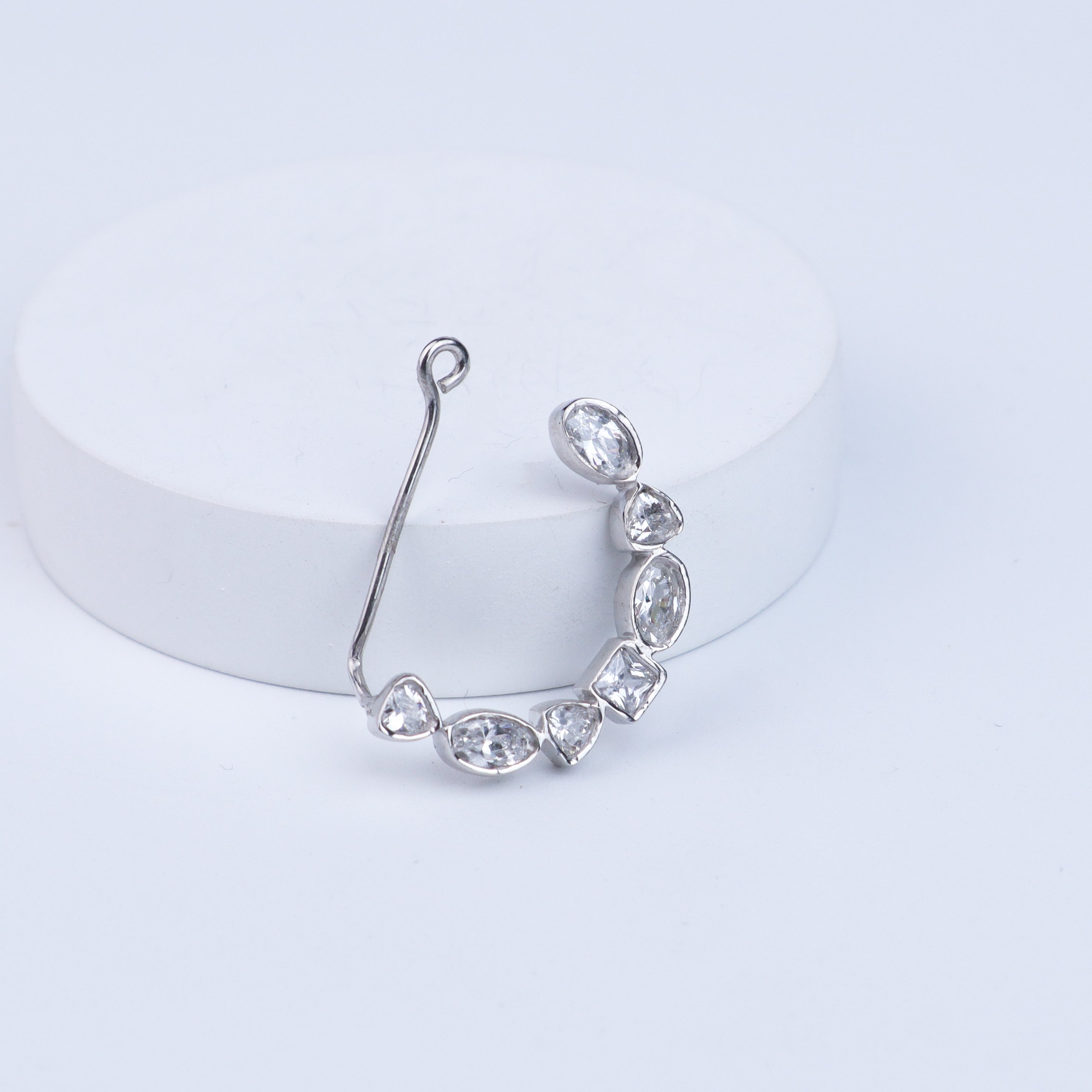 Silver CZ Nath Stones (Left, Clip on)