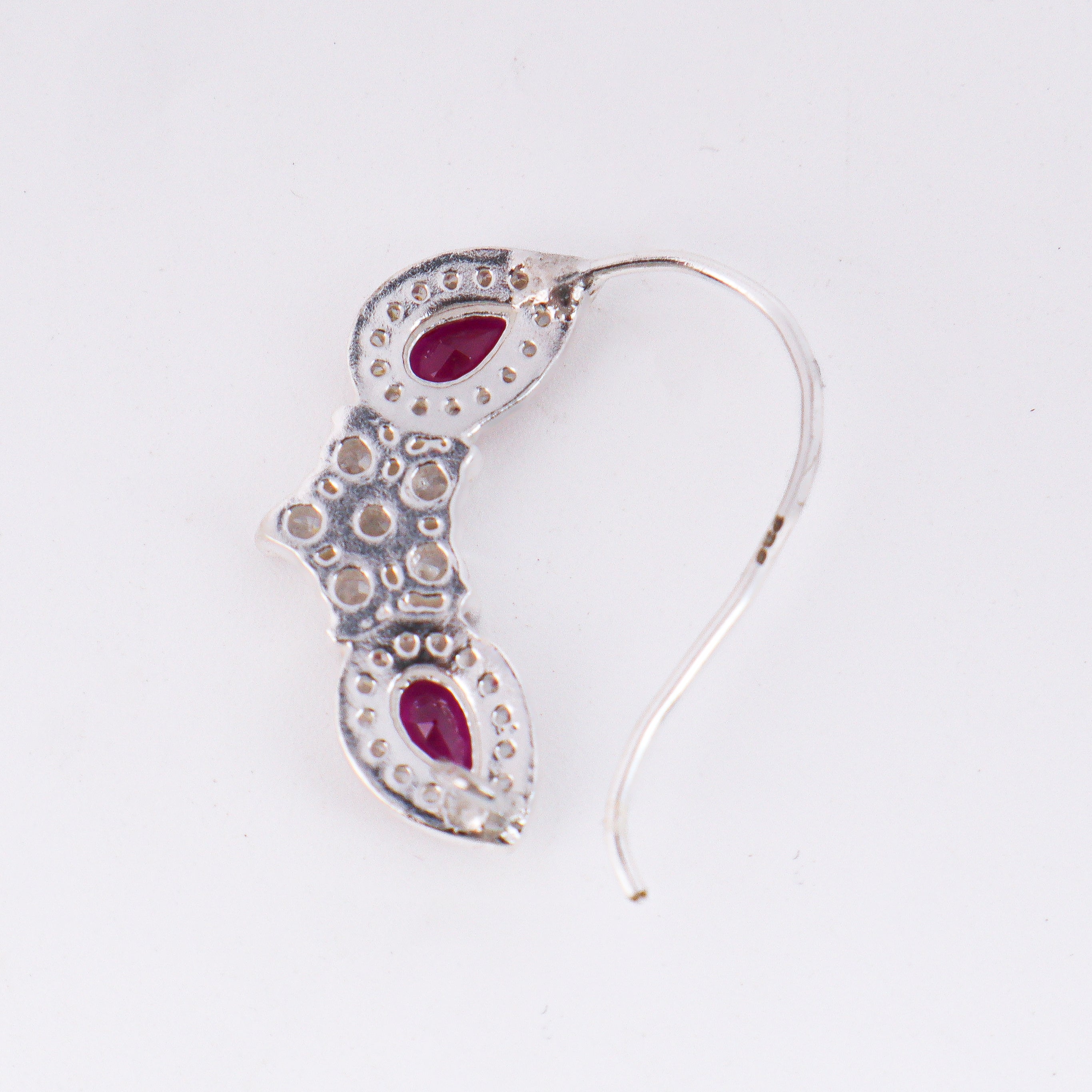 Silver flower pink drop nath with cz stones pierced (Big)