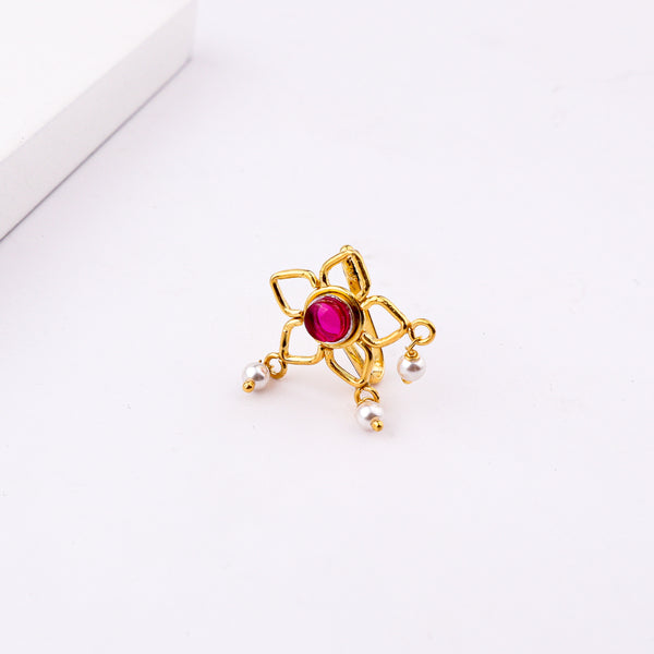 Pink Flower Clip-On Nose Pin | 22K Gold-Plated (Large)