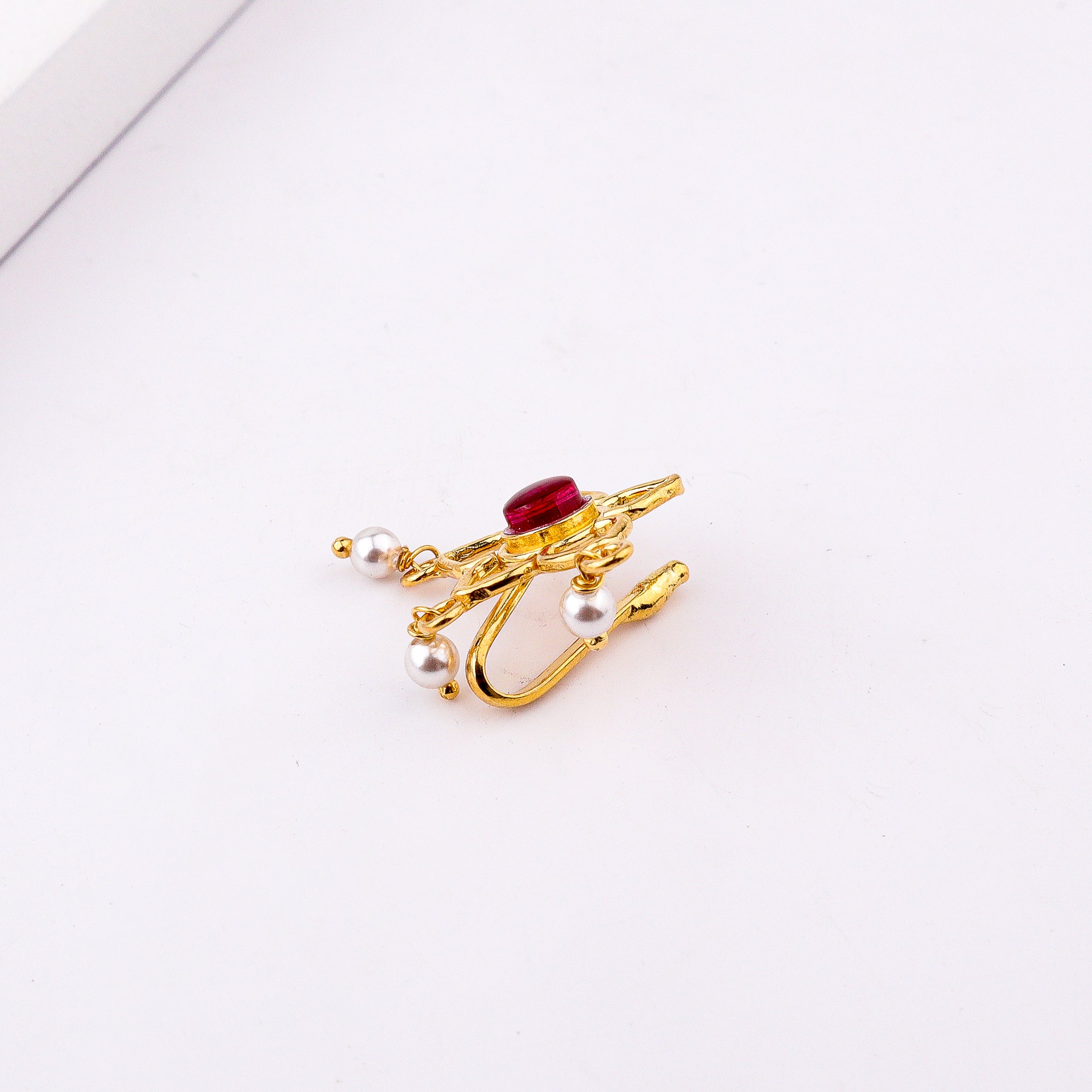 Pink Flower Clip-On Nose Pin | 22K Gold-Plated (Large)