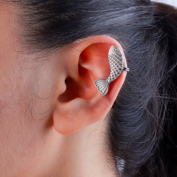 Fish Oxidized Silver Earcuff (Pair)