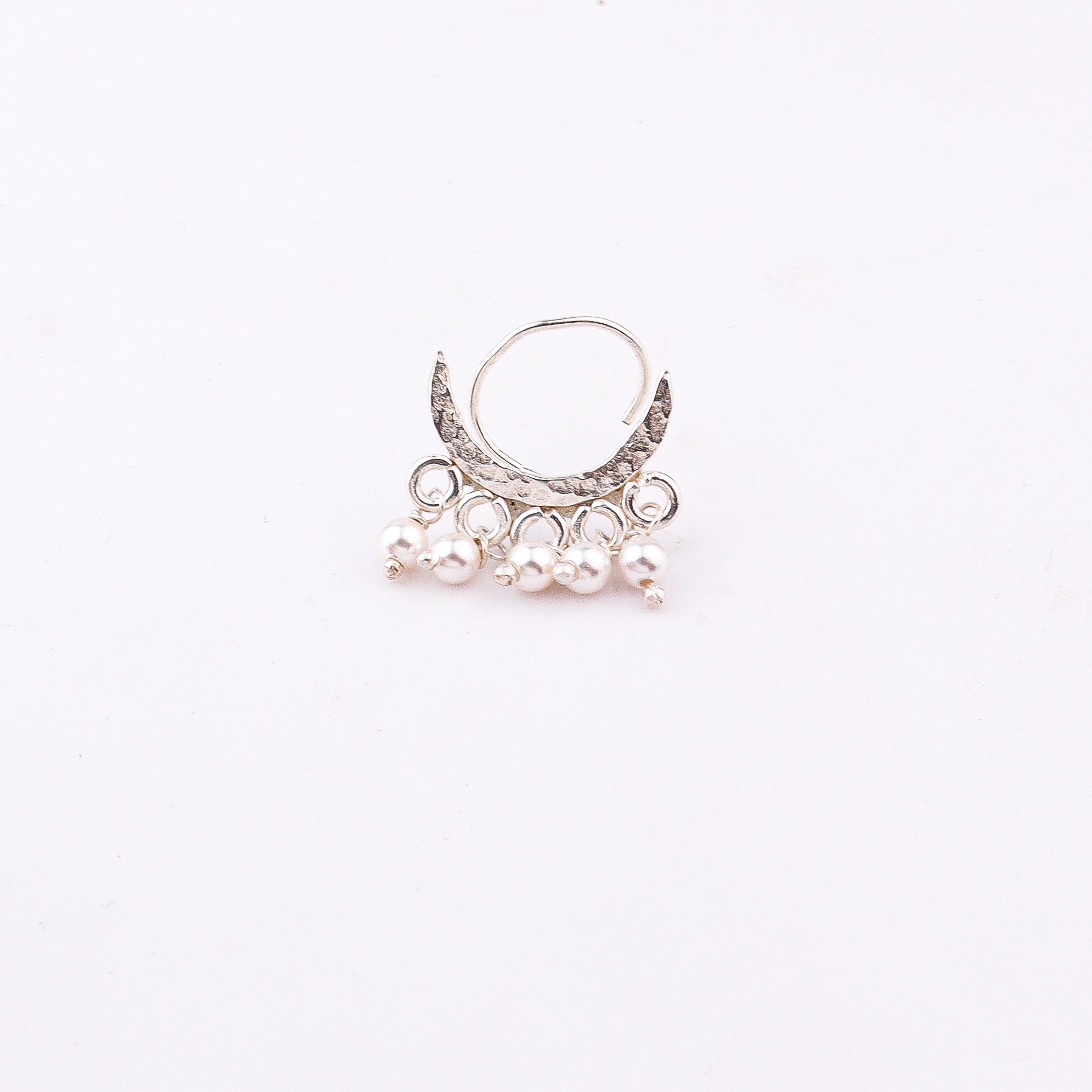 Silver Hammered Chandrakor Pierced Nose Pin (Large)