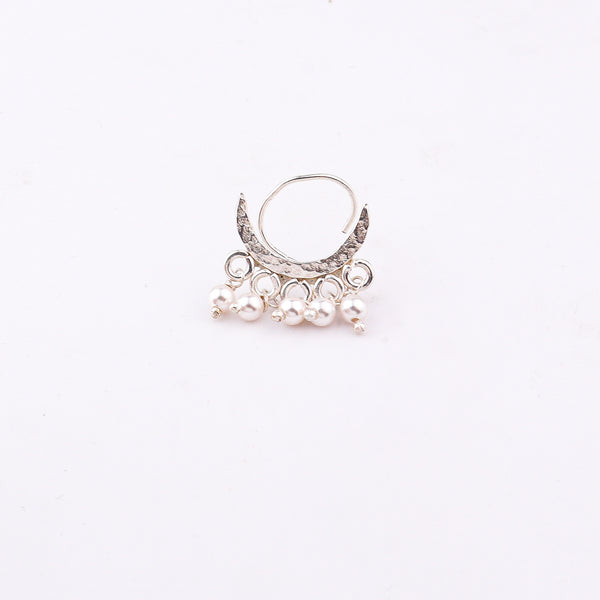 Silver Hammered Chandrakor Pierced Nose Pin (Large)