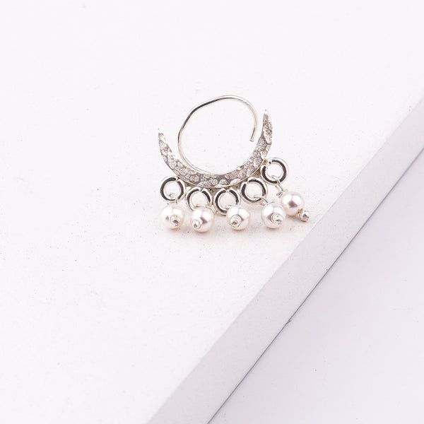 Silver Hammered Chandrakor Pierced Nose Pin (Large)