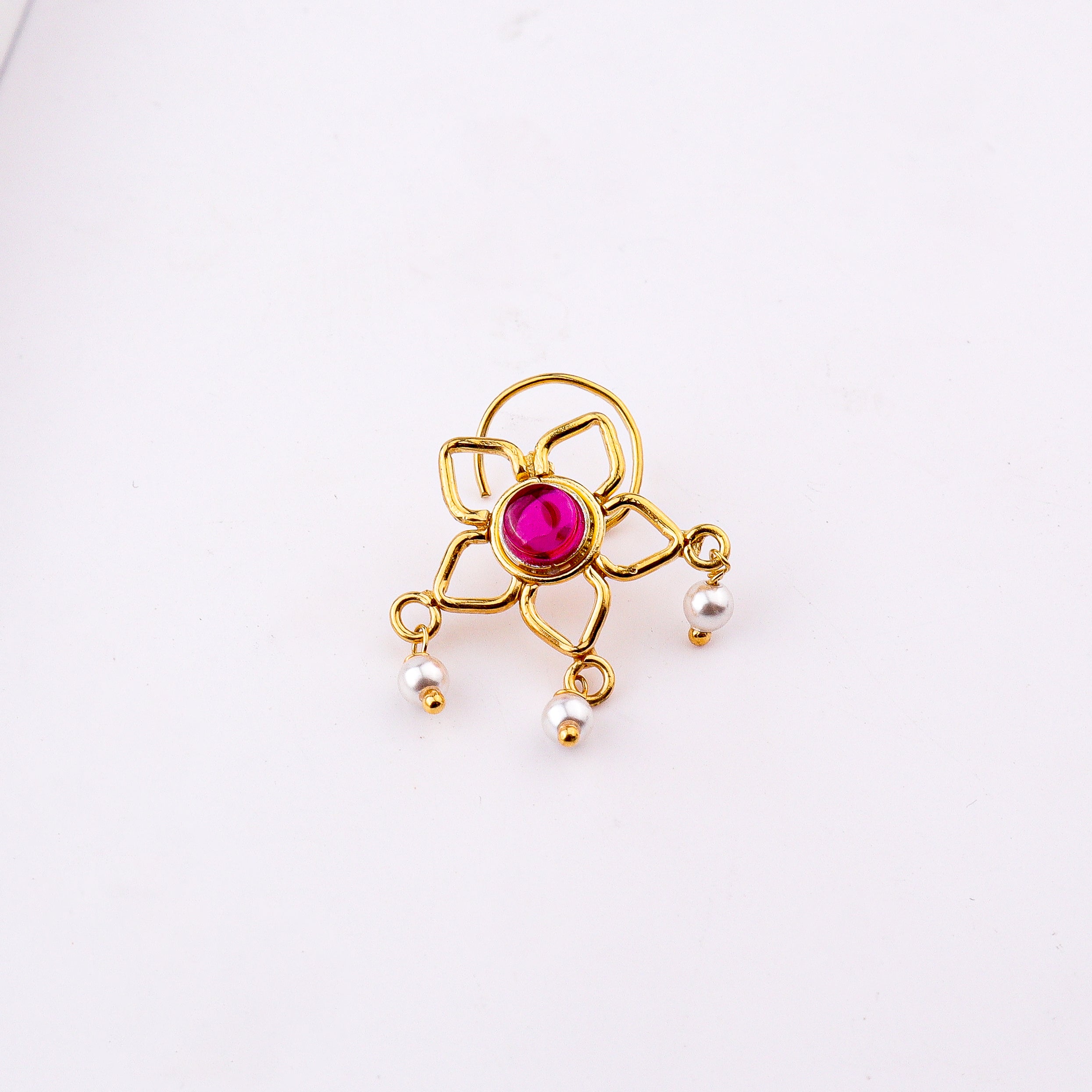 Pink Flower Pierced Nose Pin | 22K Gold-Plated (Large)