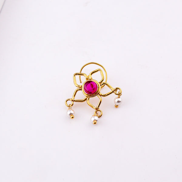 Pink Flower Pierced Nose Pin | 22K Gold-Plated (Large)