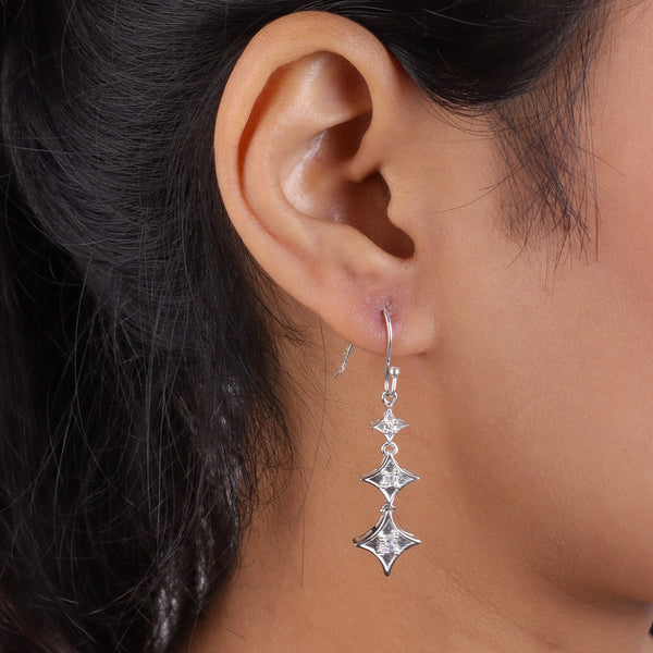 Silver CZ Diamond Shape Earrings