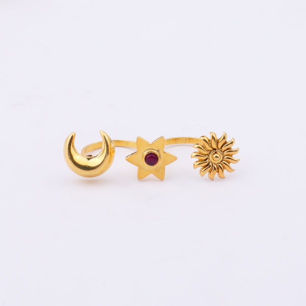 Moonlite Two-Finger Ring | 22K Gold-Plated