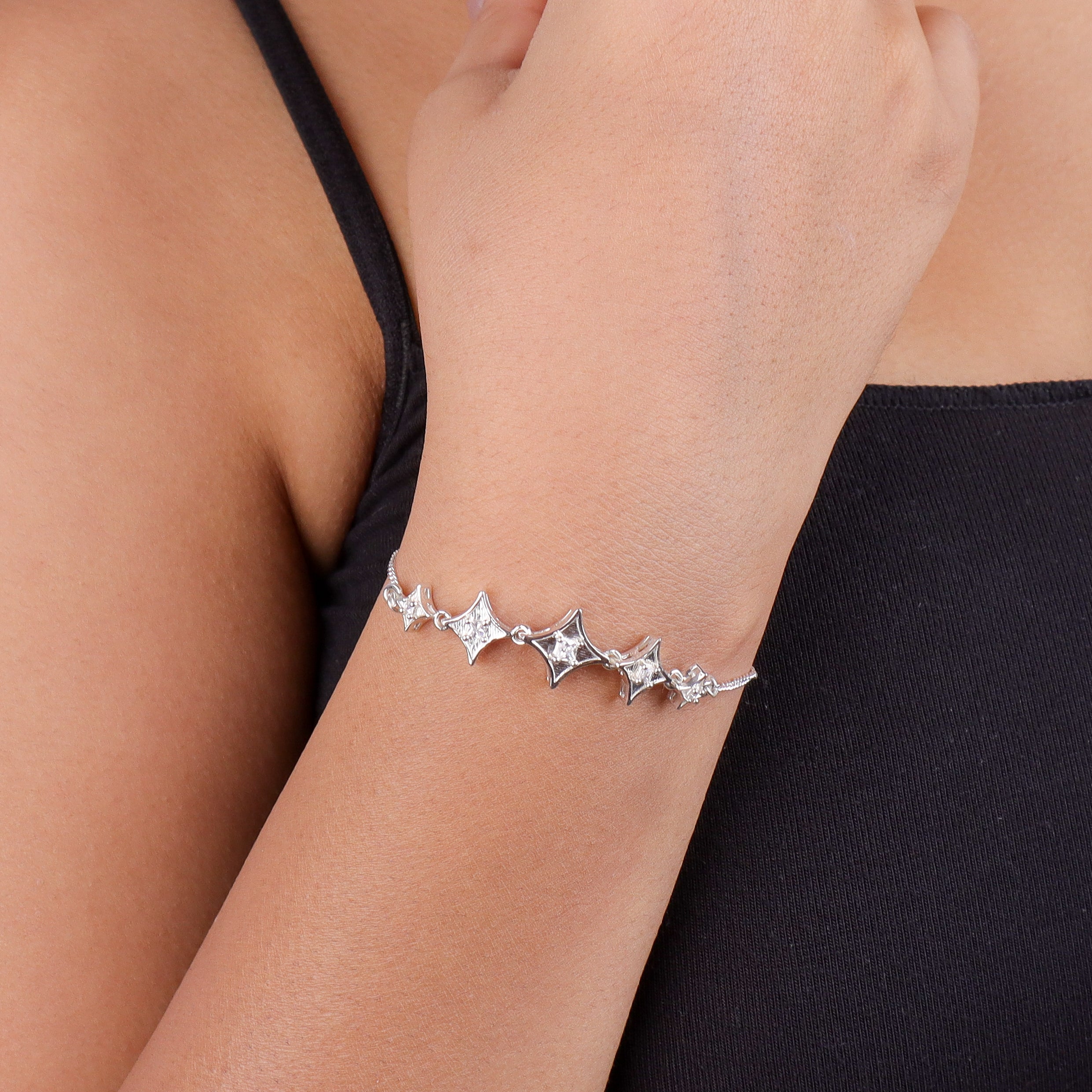 Silver CZ Diamond Shape Bracelet