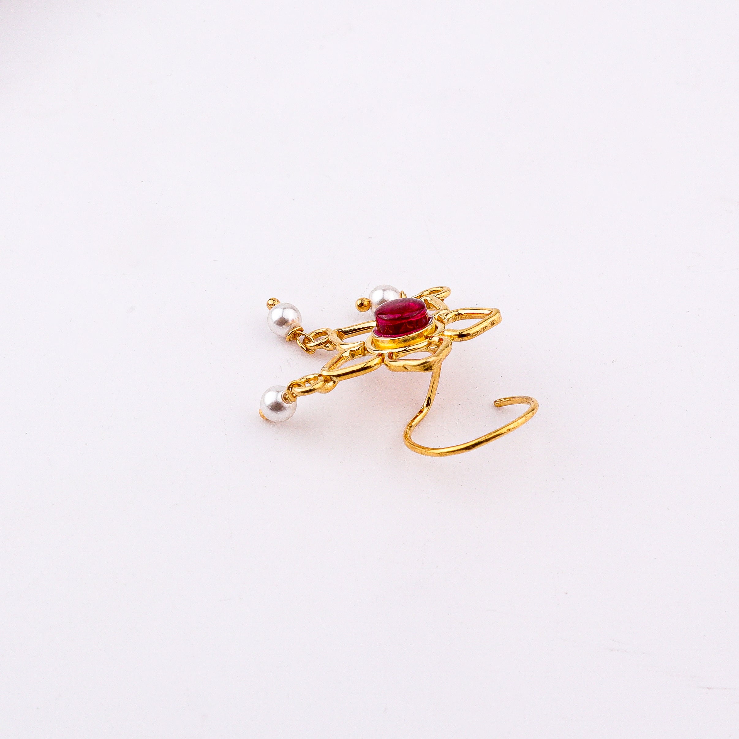 Pink Flower Pierced Nose Pin | 22K Gold-Plated (Large)