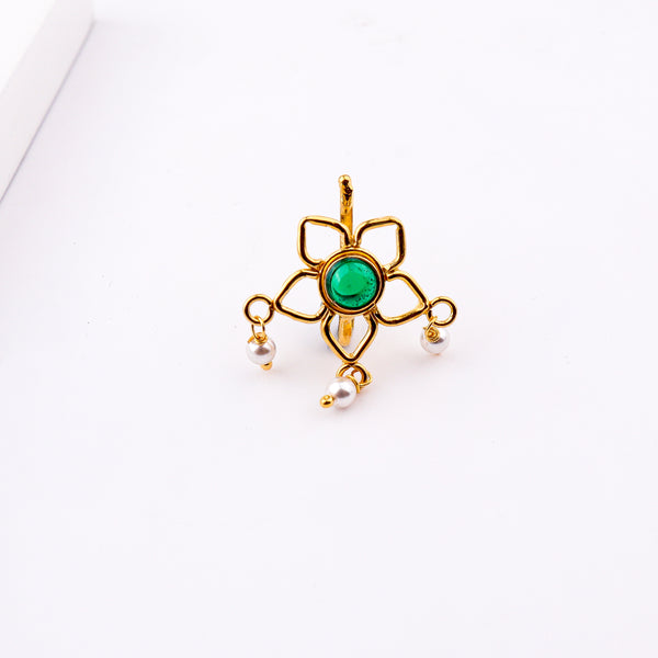 Green Flower Clip-On Nose Pin | 22K Gold-Plated (Large)