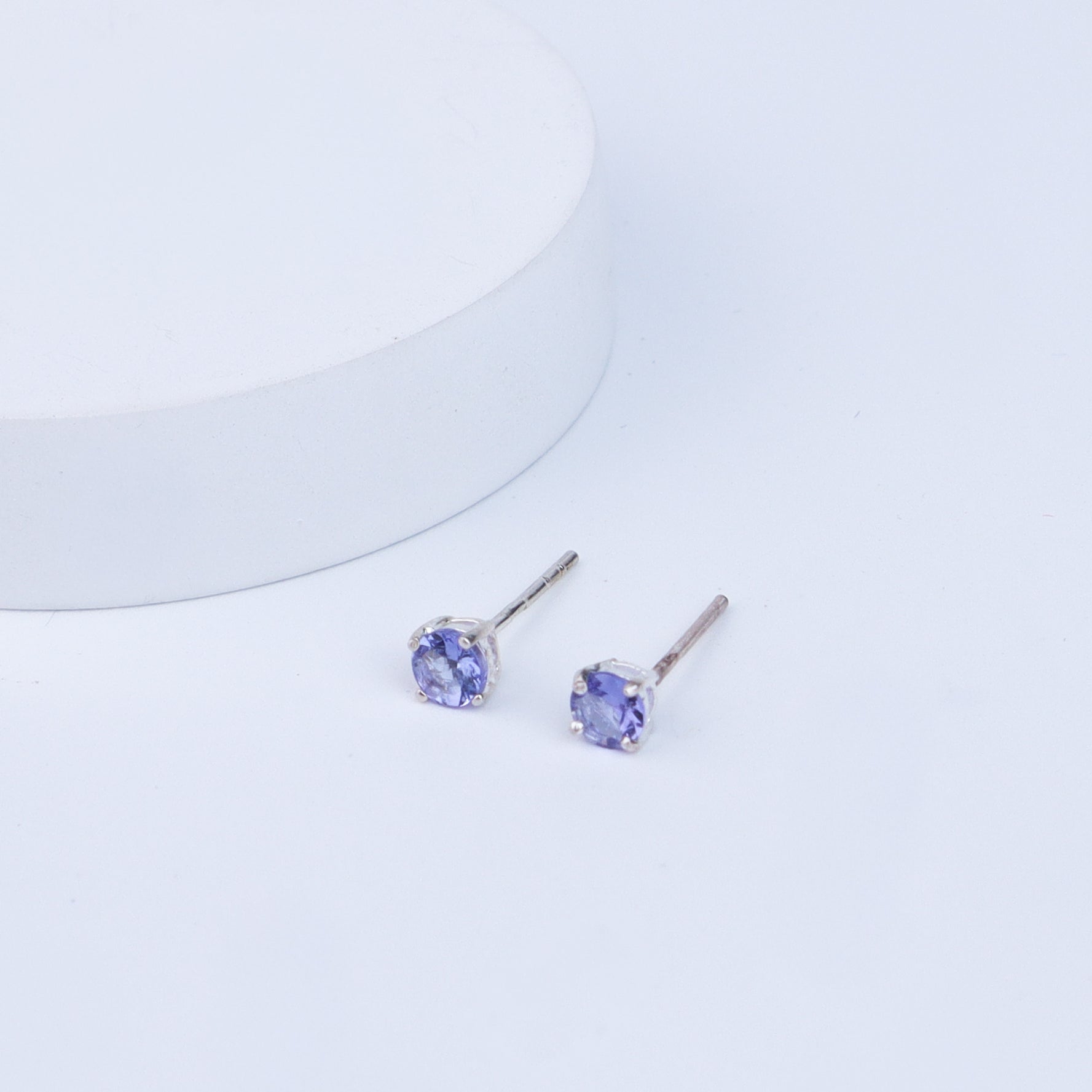 Silver Studs Iolite Stone Earring | CZ | 92.5 Silver