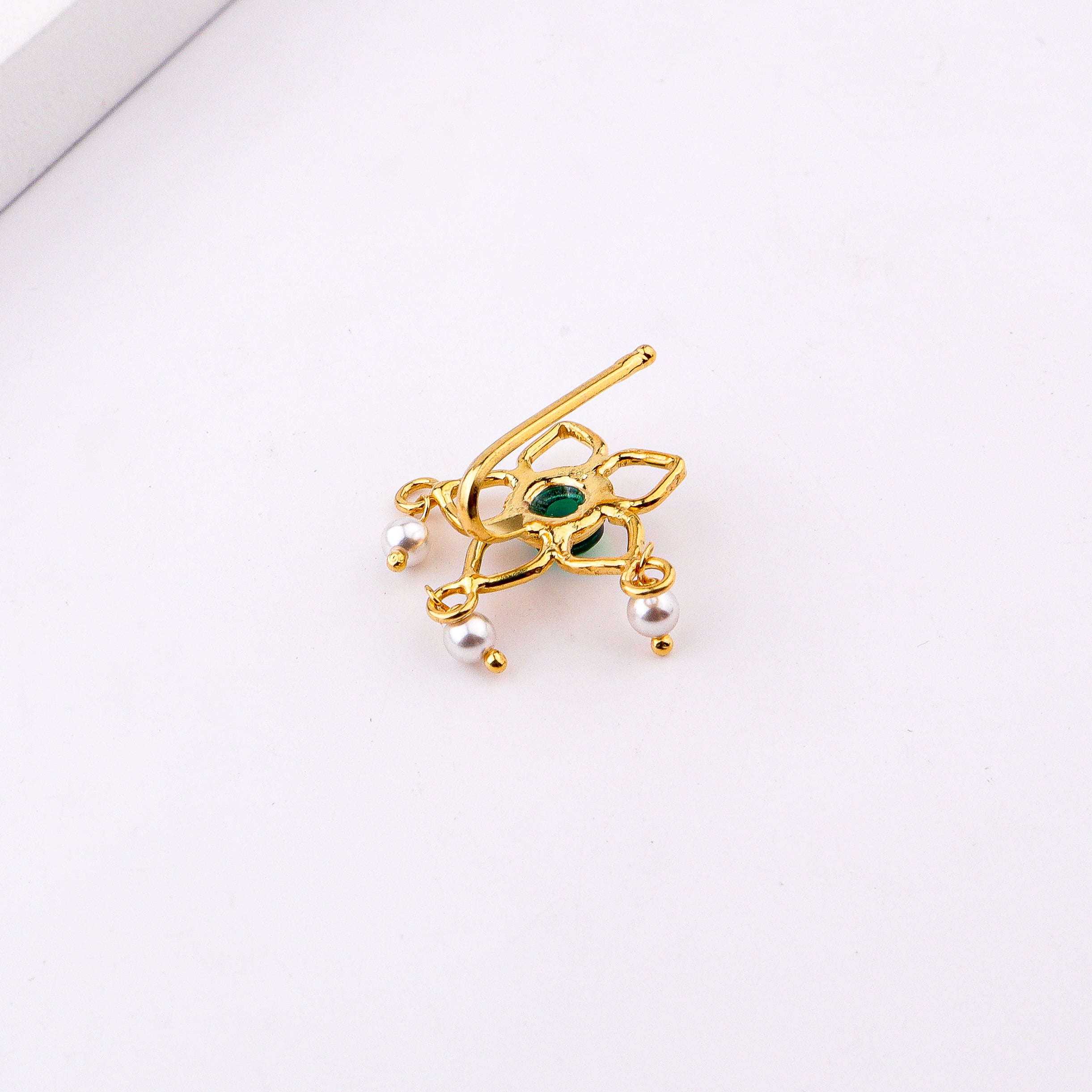 Green Flower Clip-On Nose Pin | 22K Gold-Plated (Large)